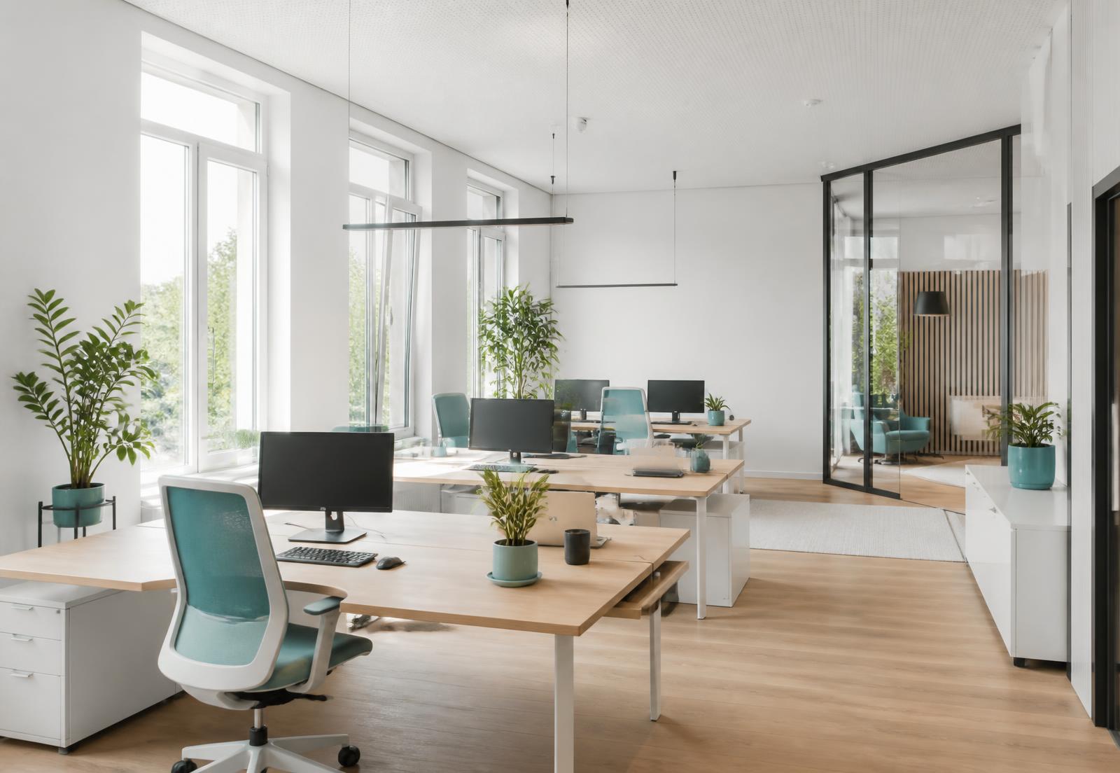 Helles, modernes Büro mit flexiblen Arbeitsplätzen der easy Büro UG in Regensburg